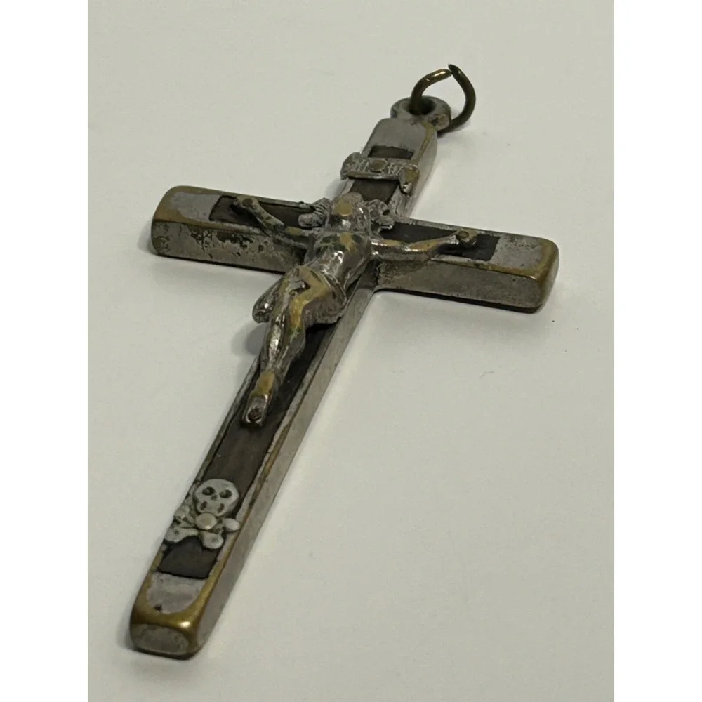 Antique Nuns Habit Pectoral CRUCIFIX‎ W/ SKULL & CROSSBONES Cross 4